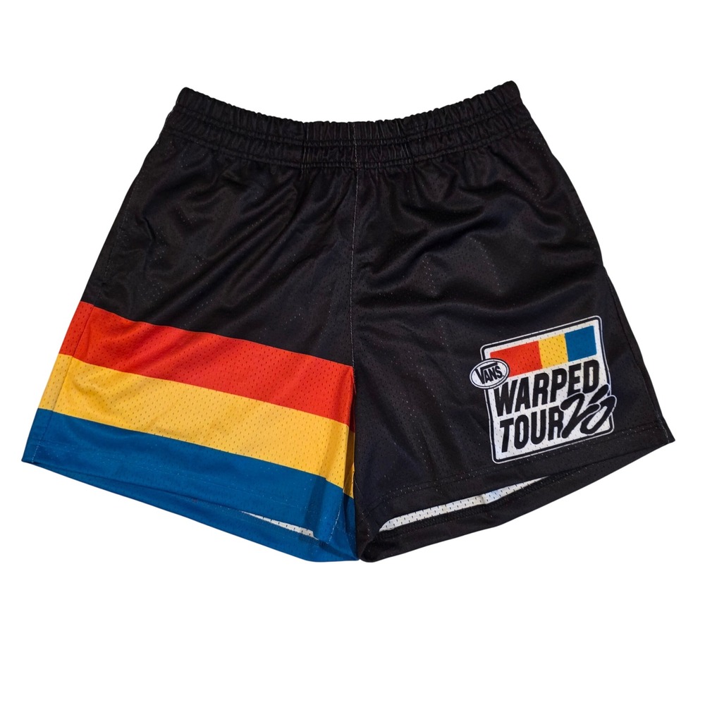 Vans Warped Tour 26 Mesh Shorts Mens Medium Black Colorblock Skater Punk Band